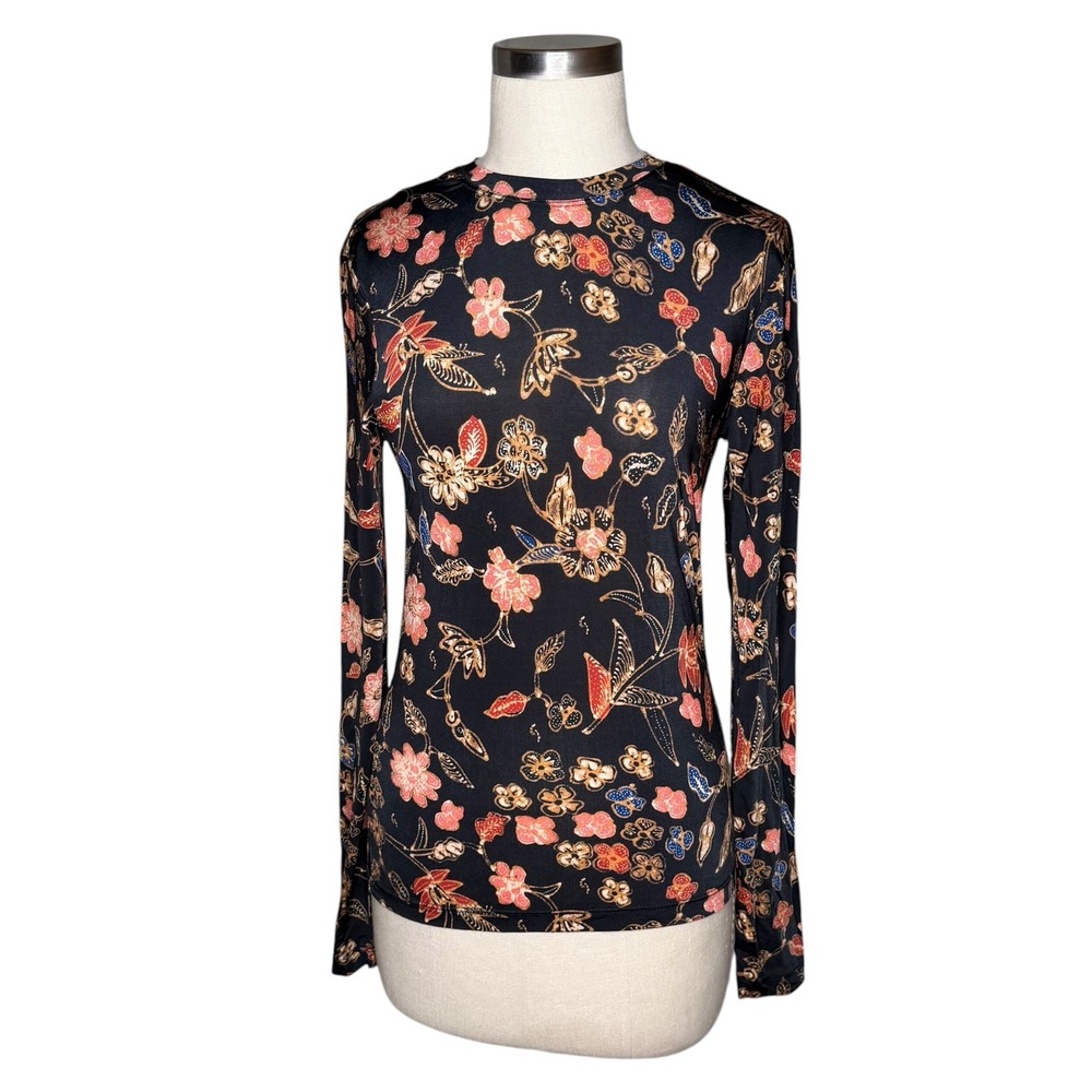 ULLA JOHNSON Eve Top‎ Odessa Black Floral Batik Long Sleeve Women's Size Medium